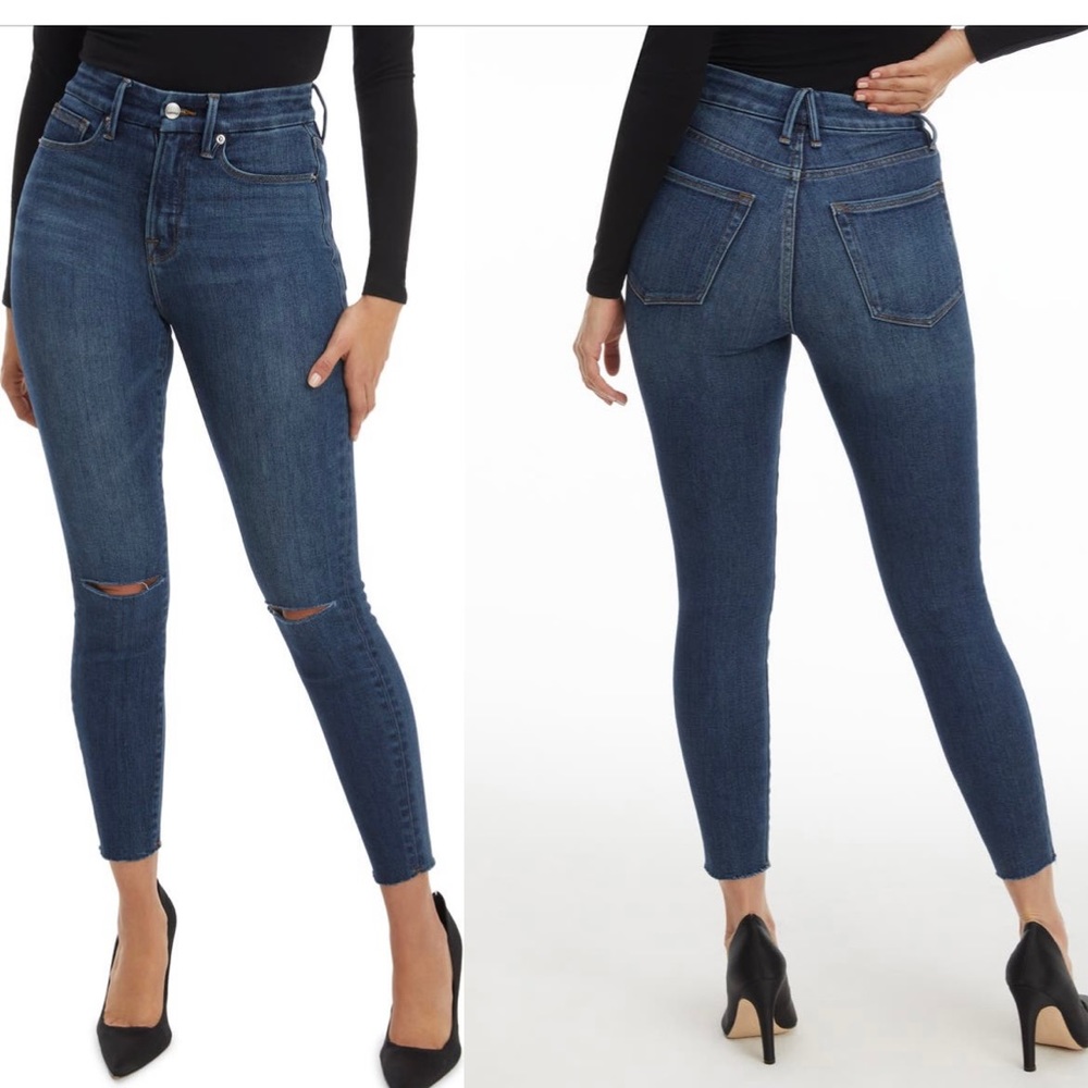 Good American Jeans / High Waist / Ripped Raw Edge/ Skinny Jeans